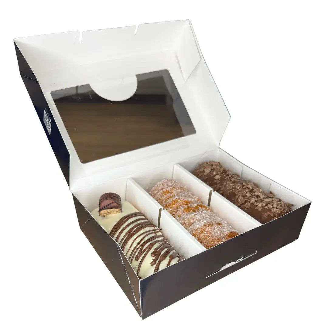 6 Donnollis - Flavour Pack 1 (2 of each flavour) Kinder Bueno, Sugar, Cream & Jam and Crunchie Black Box Donuts