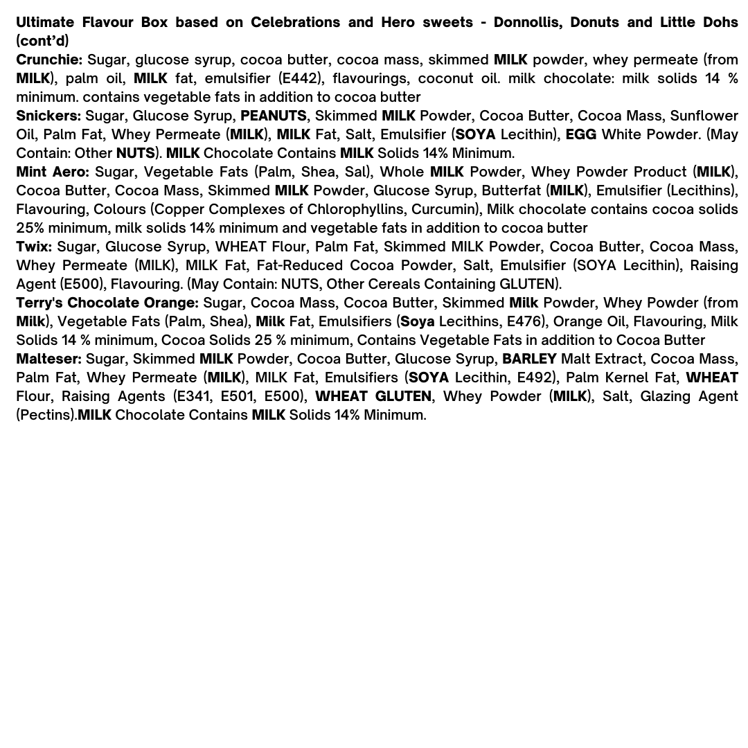 The Ultimate Flavour Box based on Celebrations and Hero sweets - Donnollis, Donuts and Little Dohs Black Box Donuts