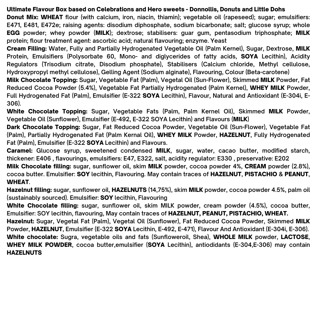 The Ultimate Flavour Box based on Celebrations and Hero sweets - Donnollis, Donuts and Little Dohs Black Box Donuts