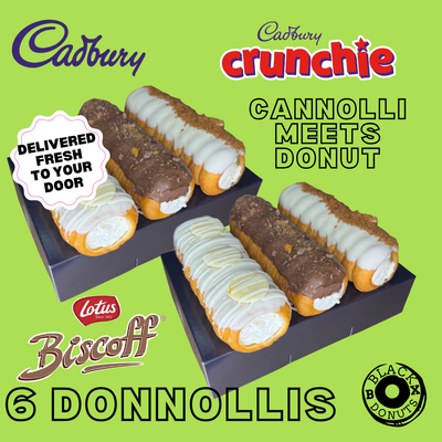 6 Donnollis - Flavour Pack 3 - White Button, Crunchie and Biscoff Black Box Donuts