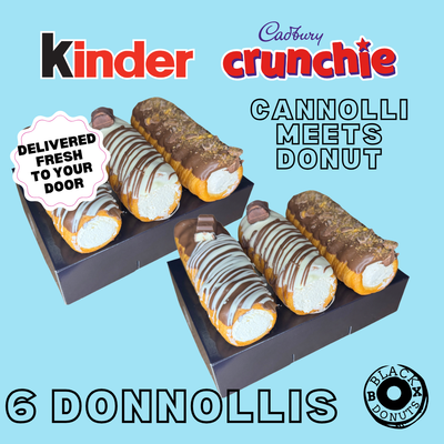 6 Donnollis - Flavour Pack 2 - Kinder Bar, Kinder Bueno & Crunchie Black Box Donuts