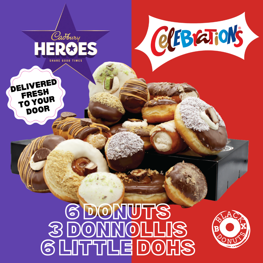 The Ultimate Flavour Box based on Celebrations and Hero sweets - Donnollis, Donuts and Little Dohs Black Box Donuts